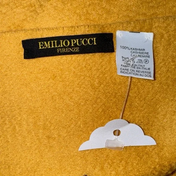 EMILLO PUCCI 100% Cashmere Scarf Gold With Burgundy Monogram
